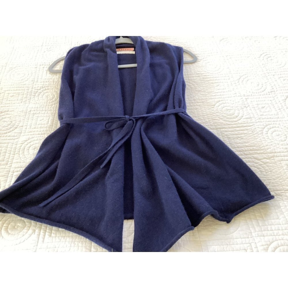 VELVET 100% Cashmere Sleeveless Cardigan Sweater with Belt Size S Navy